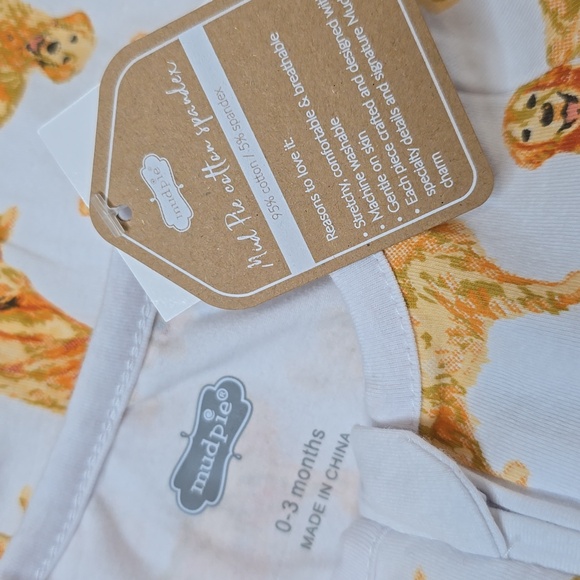 Mud Pie White and Orange Dog Print Footie - Picture 4 of 4